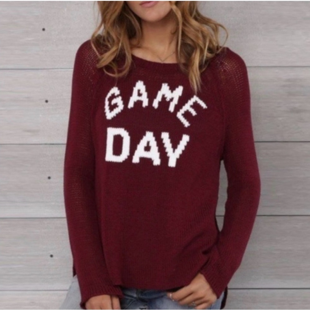 Wooden Ships Game Day Burgundy Knit Sweater